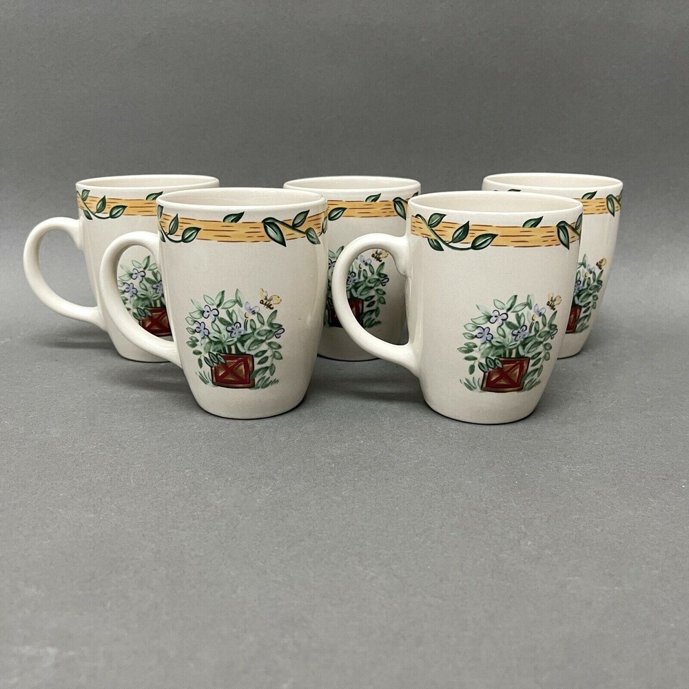 Thomson Pottery Cups Birdhouse Birds Heart Vine Border Lot of 5